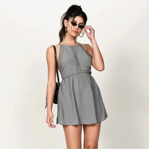 NWT TOBI Extra Small Mini Open Back Shift Dress in Olive Grey Liner Dress